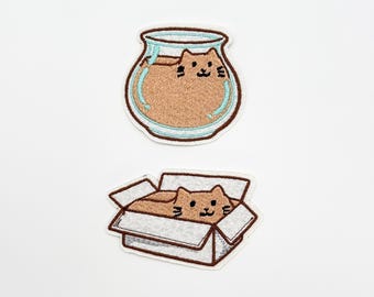 Toppa ricamata con gatto liquido / Se mi adatto mi siedo, simpatico gattino da stirare o adesivo / Divertente regalo per gli amanti dei gatti / Zaino con estetica kawaii come regalo