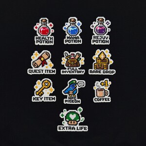 Retro Gaming Loot Patches | Potions | Quest Item | Rare Drop | NPC | Extra Life | Premium Embroidered Patches | Pixel Gamer | Gift for