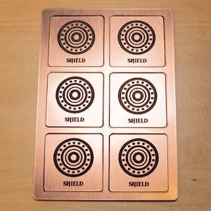Magic the Gathering (MTG) Shield Ability Tokens, Keyword Counters | 24mm Square Markers | Set of 6 | Stainless Steel or Copper