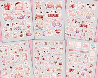 Bunnies & Bears Stickers, Valentines Stickers, Printable Planner Stickers, Notebook Stickers, Journal Stickers, Custom Stickers, Sticker Set