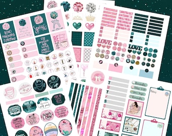 Baubles n Things Teal & Pink Printable Planner Stickers, Notebook Stickers, Journal Stickers, Calendar Stickers, Custom Stickers Printable