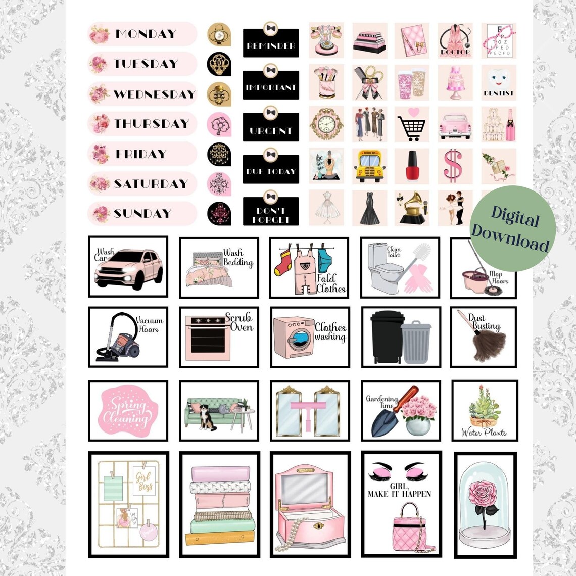 Vintage Hollywood Glam Printable Planner Stickers | Notebook Stickers ...