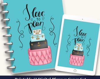 Vintage turquoise afdrukbare planneromslagen, afdrukbare voorbladen, afdrukbare notebookomslag, tijdschriftomslag, afdrukbare omslagset