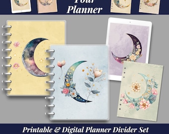 Dreamy Boho Moon Printable Planner Dividers, Binder Dividers, Dividers, Printable Cover Pages, Cover Sheets, Digital Planner Dividers