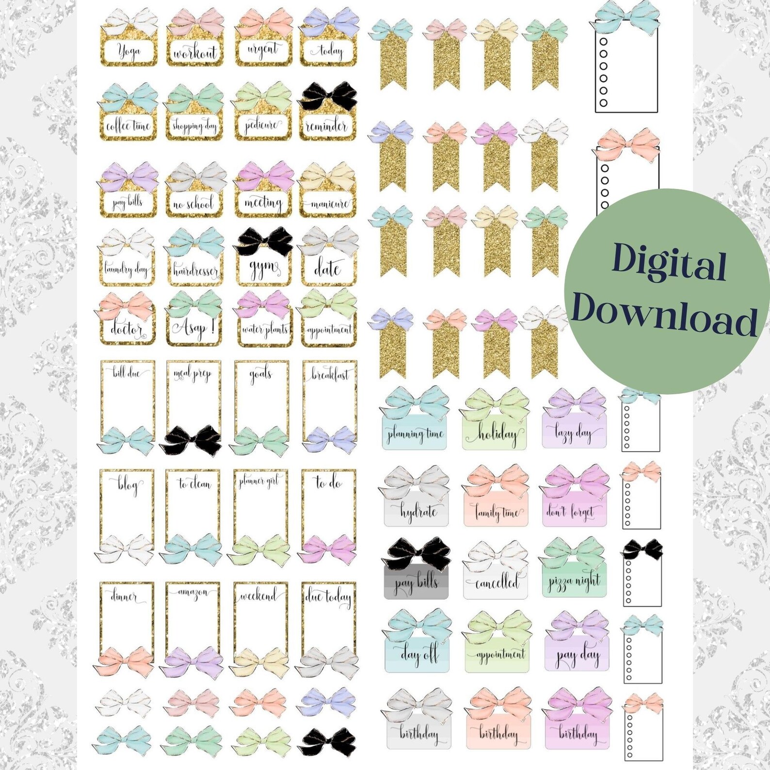 Vintage Hollywood Glam Printable Planner Stickers | Notebook Stickers ...
