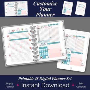 May include: A printable and digital planner set with a light blue and pink color scheme. The planner features a daily schedule, a to-do list, and a section for tracking habits. The planner also includes a motivational quote, "You are amazing."
