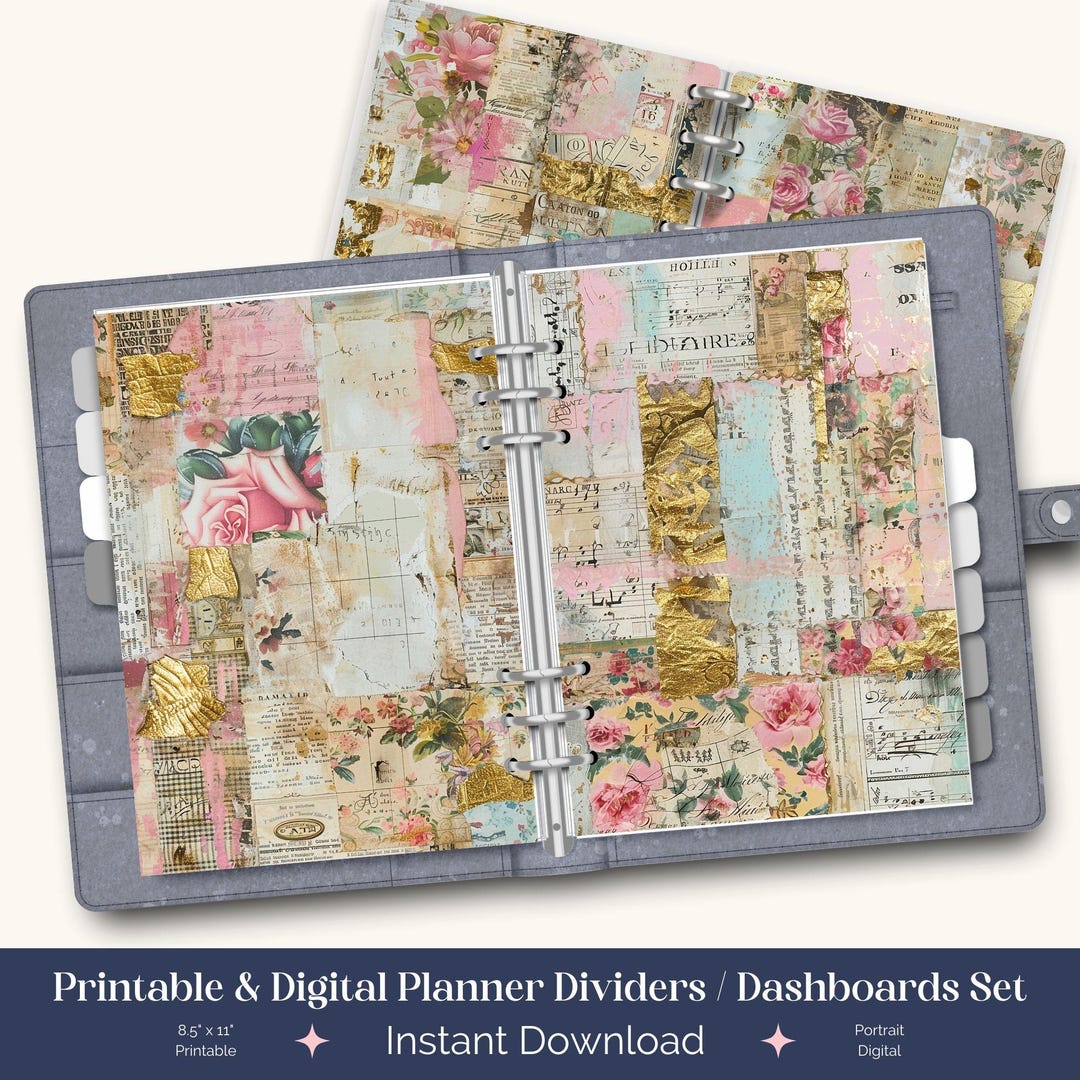 12 Rose Collage Printable & Digital Dividers, Monthly Dividers ...