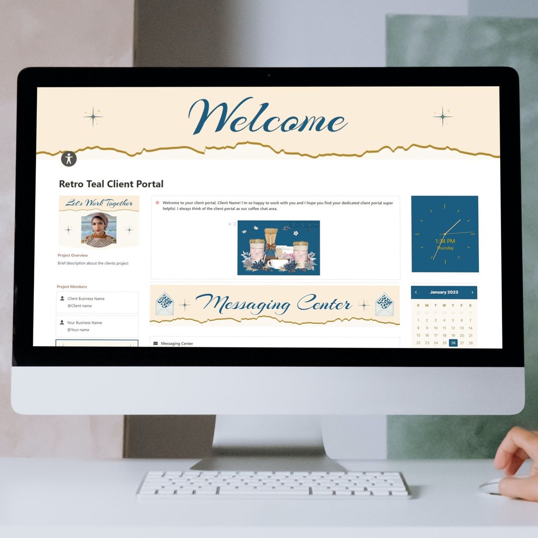 Retro Teal Client Portal, Notion Template, Project Management Template ...