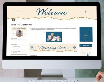 Portal do cliente Retro Teal, modelo de noção, modelo de gerenciamento de projetos, painel de noções, integração do cliente, modelo de gerenciamento de projetos