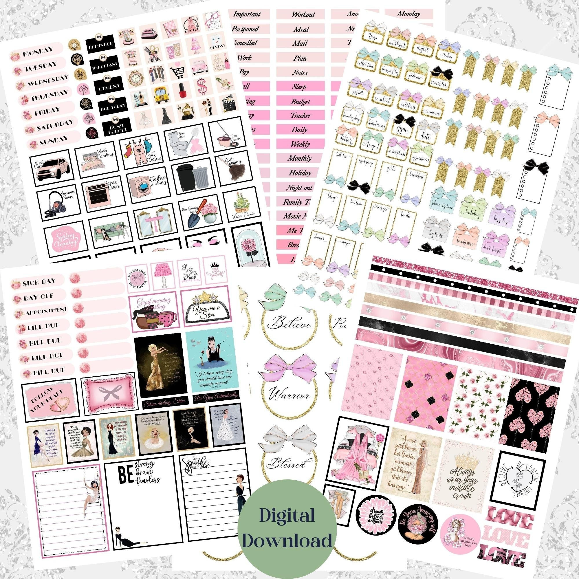 Vintage Hollywood Glam Printable Planner Stickers | Notebook Stickers ...