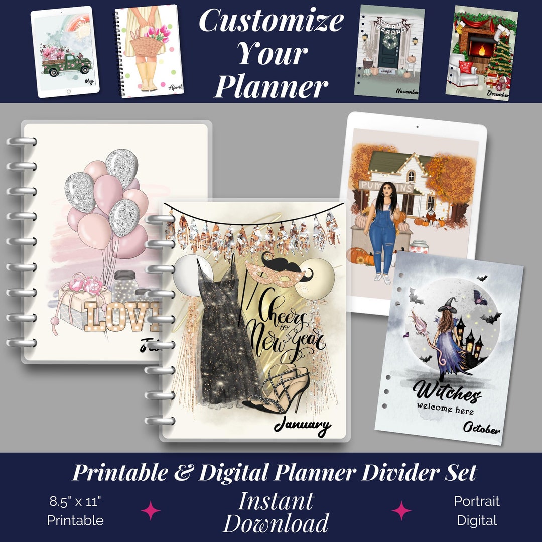 Monthly Themes Printable Planner Dividers, Printable Cover Pages ...