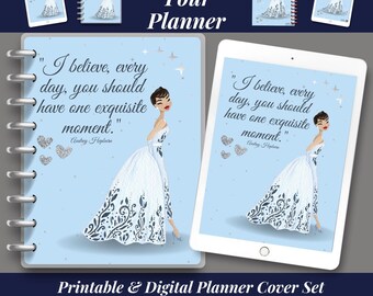 Vintage Hollywood Audrey Hepburn Printable Planner Cover, Printable Cover Pages, Printable Notebook Cover, Journal Cover, Digital Planner