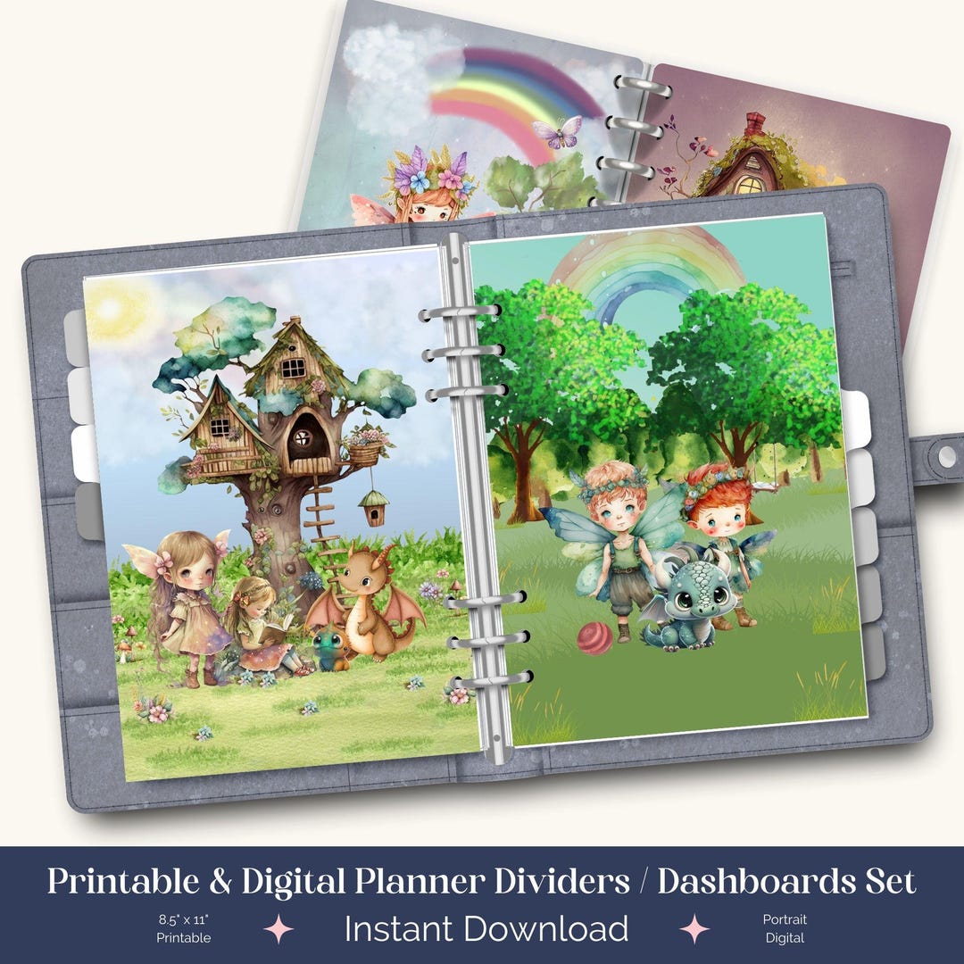 12 Fairies & Dragons Printable Planner Dividers, Binder Dividers ...
