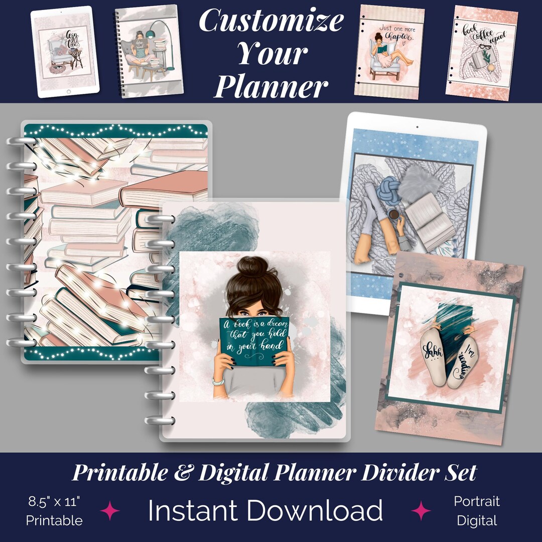 Book Lovers Printable Planner Dividers, Printable Planner Covers ...