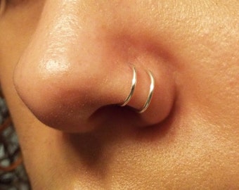 Minimalist Spiral Hoop Earrings in Sterling Silver, Single Piercing Spiral Hoop Earrings, Double Hoop Twist Earrings Double Nose Ring