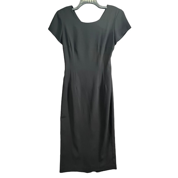 Vintage Kamisato Womens Cut Out Midi Dress Size 10 Black Short Sleeve V Back Zip