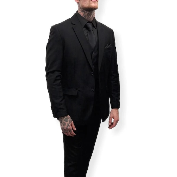 CLEARANCE Mens 3 Piece Black Suit Slim Fit Wedding Formal Work Funeral Dinner Party Prom Simple