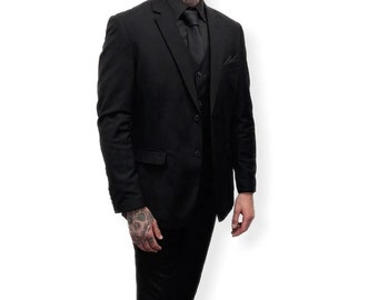 CLEARANCE Mens 3 Piece Black Suit Slim Fit Wedding Formal Work Funeral Dinner Party Prom Simple