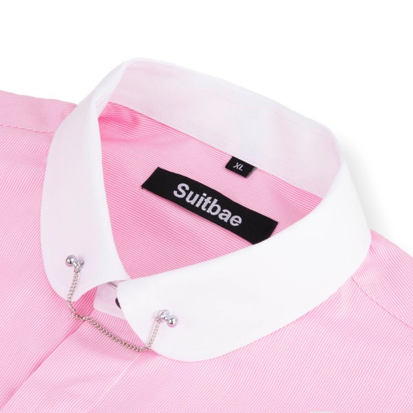Mens 100% Cotton Pink Slim Fit Round Collar Double Cuff Shirt Wedding Smart Vintage Retro Vintage Peaky Blinders Formal