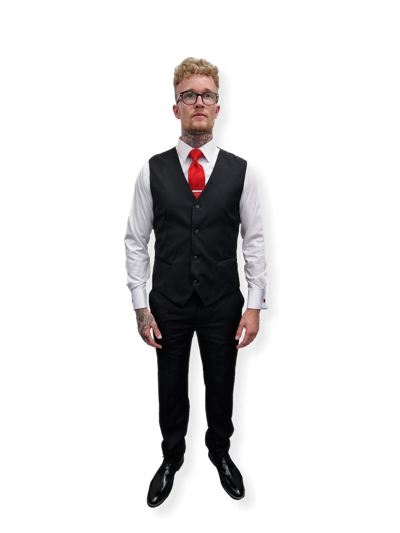 thumbnail image 2 of Suitbae Men's 3 Piece Black Suit - Slim Fit, Stretch Fabric, For Wedding Prom Funeral - Sizes 34-58 Chest 2 of 5