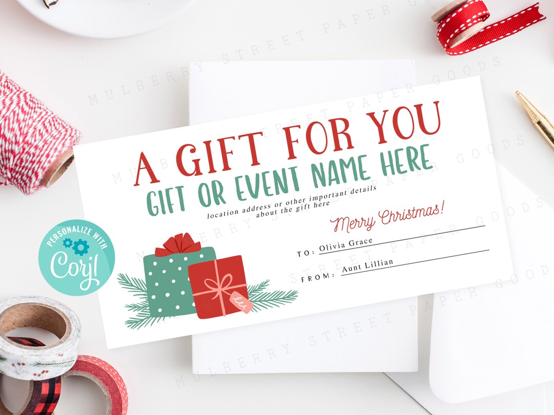 Editable A Gift for You Christmas Gift Certificate, Printable Christmas
