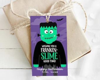 Etiqueta de regalo de baba de Halloween imprimible Frankenstein Regalo de Halloween que no es un dulce para un amigo Recuerdo de fiesta de Halloween Regalo para el aula Descarga instantánea