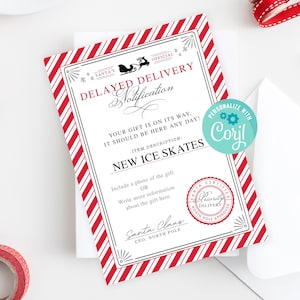 Tarjeta de regalo con entrega retrasada imprimible, certificado de regalo tardío que está en camino, descarga instantánea, tarjeta de regalo de último minuto personalizable de 5 x 7, Corjl