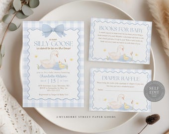Silly Goose Baby Shower Canva Templates Baby Boy Silly Goose Shower Invitation Diaper Raffle Books For Baby Printable Baby Shower Printable