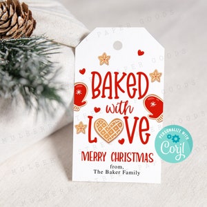 Printable Baked with Love Christmas Gift Tag, Christmas Treats Tag, Personalize with Corjl, Instant Download, Christmas Cookie Gift Tag