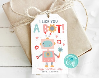 Printable I Like You A Bot Robot Valentine's Day Card, Cute Robot Valentine Gift Tag, Classroom Valentine's Day, Personalize with Corjl