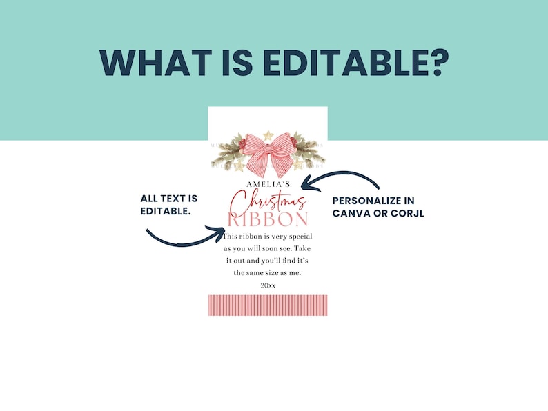 Editable Christmas Ribbon Gift Tag Printable Digital Download Canva ...