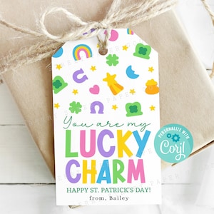 Printable You are My Lucky Charm St Patrick's Day Gift Tag, St Patty's Day Treat Bag Tag, Personalize with Corjl, Kids Classroom Treat Tag