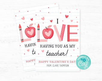 Teacher Valentine Card Printable Digital Download Teacher Valentine&#39;s Day Tag Instant Download Valentine Teacher Gift PDF Instant Download