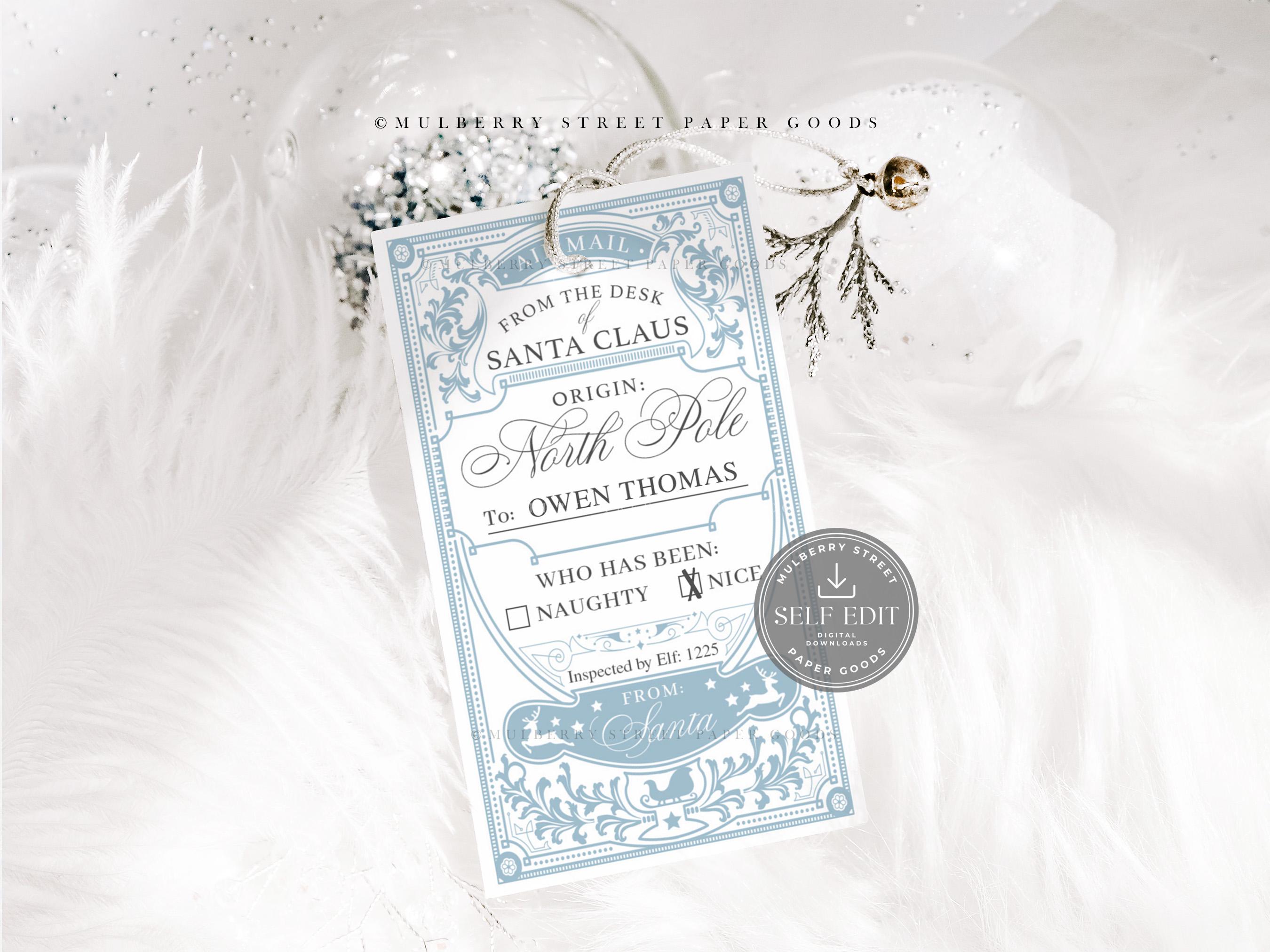 Printable Santa Gift Tag Digital Download Canva Template Blue Christmas ...