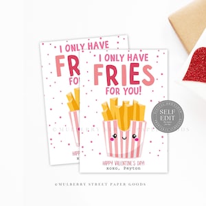 Tarjeta de San Valentín con papas fritas para imprimir en el aula, descarga instantánea, regalo para el maestro, regalo de San Valentín con papas fritas, recuerdo de fiesta de San Valentín