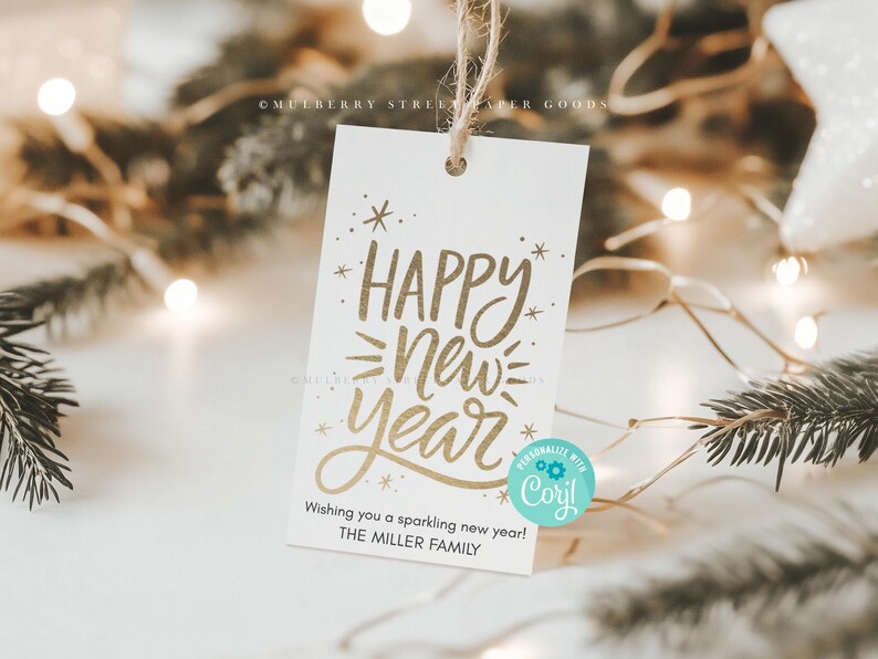 Printable Happy New Year Gift Tag, Instant Download New Year Favor Tag, Personalized New Year Tag, Edit with Corjl image 2