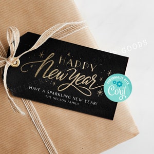 Etiqueta de Feliz Ano Novo Glam para impressão, etiqueta de Feliz Ano Novo para download instantâneo, etiqueta de Ano Novo personalizada, edite com Corjl