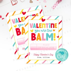 Tarjeta imprimible de bálsamo labial para el día de San Valentín, regalo para el aula de los niños, bálsamo labial, regalo de fiesta de San Valentín, etiqueta de regalo para el día de San Valentín, descarga digital