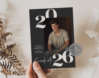 Annuncio di laurea modificabile e stampabile, modello Canva per la festa di laurea della classe del 2026 (download digitale)