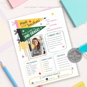 Editable Meet Your Teacher Template | Back to School Classroom Introduction Printable