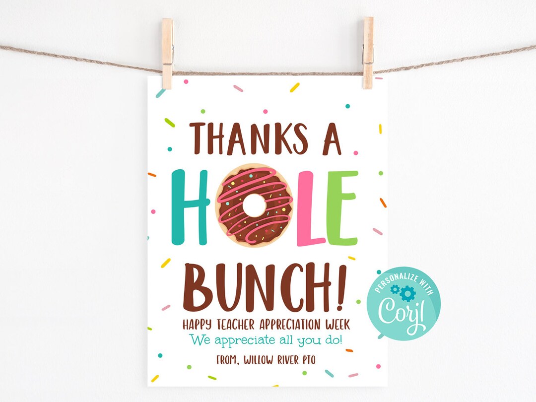 Thanks a Hole Bunch 8.5x11 Printable Sign, Donut Bar Teacher, Staff ...