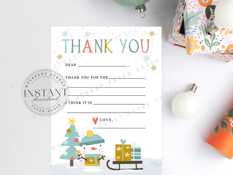 Printable Christmas Kids Fill in Thank You Note, Instant Download ...