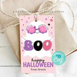 Halloween Gift Tag Printable Instant Download Halloween Party Favor Classroom Treat Bag Tag Pink Halloween Cute Ghost Boo Bag Tag Corjl