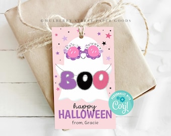 Halloween Gift Tag Printable Instant Download Halloween Party Favor Classroom Treat Bag Tag Pink Halloween Cute Ghost Boo Bag Tag Corjl