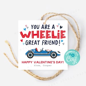 Valentinstag Karte Valentinstag Karte druckbar Wheelie Großer Freund Valentinstag Karte Kinder Klassenzimmer Spielzeugauto Bearbeitbarer Valentinstag Geschenkanhänger