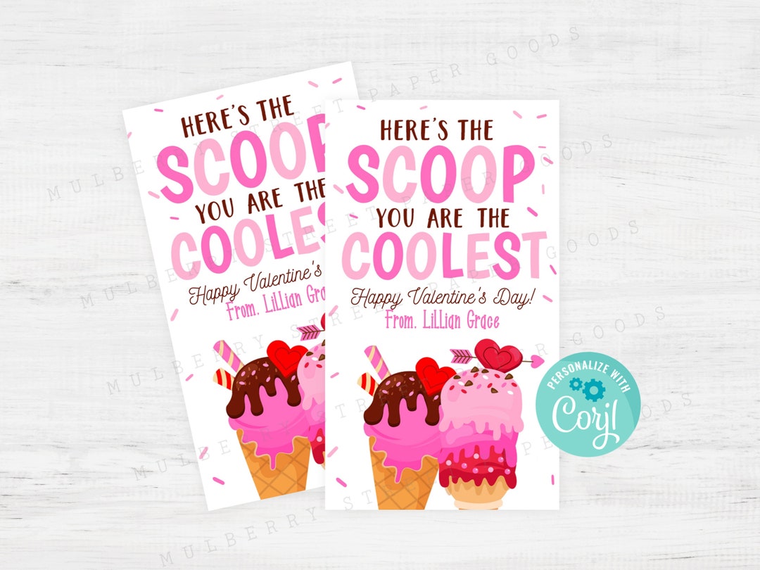 Printable Ice Cream Valentine's Day Gift Tag Kids Classroom Ice Cream