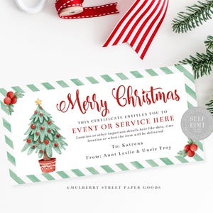 Plantilla de certificado de regalo de Navidad editable Plantilla de vale de regalo digital Plantilla de certificado de regalo personalizado Plantilla Canva Tarjeta de regalo digital