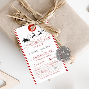 Etiqueta de presente de Natal com Papai Noel para imprimir, download digital, etiquetas personalizadas de Papai Noel, modelo Canva Corjl