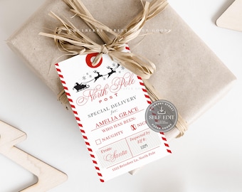 Christmas Santa Claus Gift Tag Printable Digital Download Personalized Santa Tags Canva Template Corjl