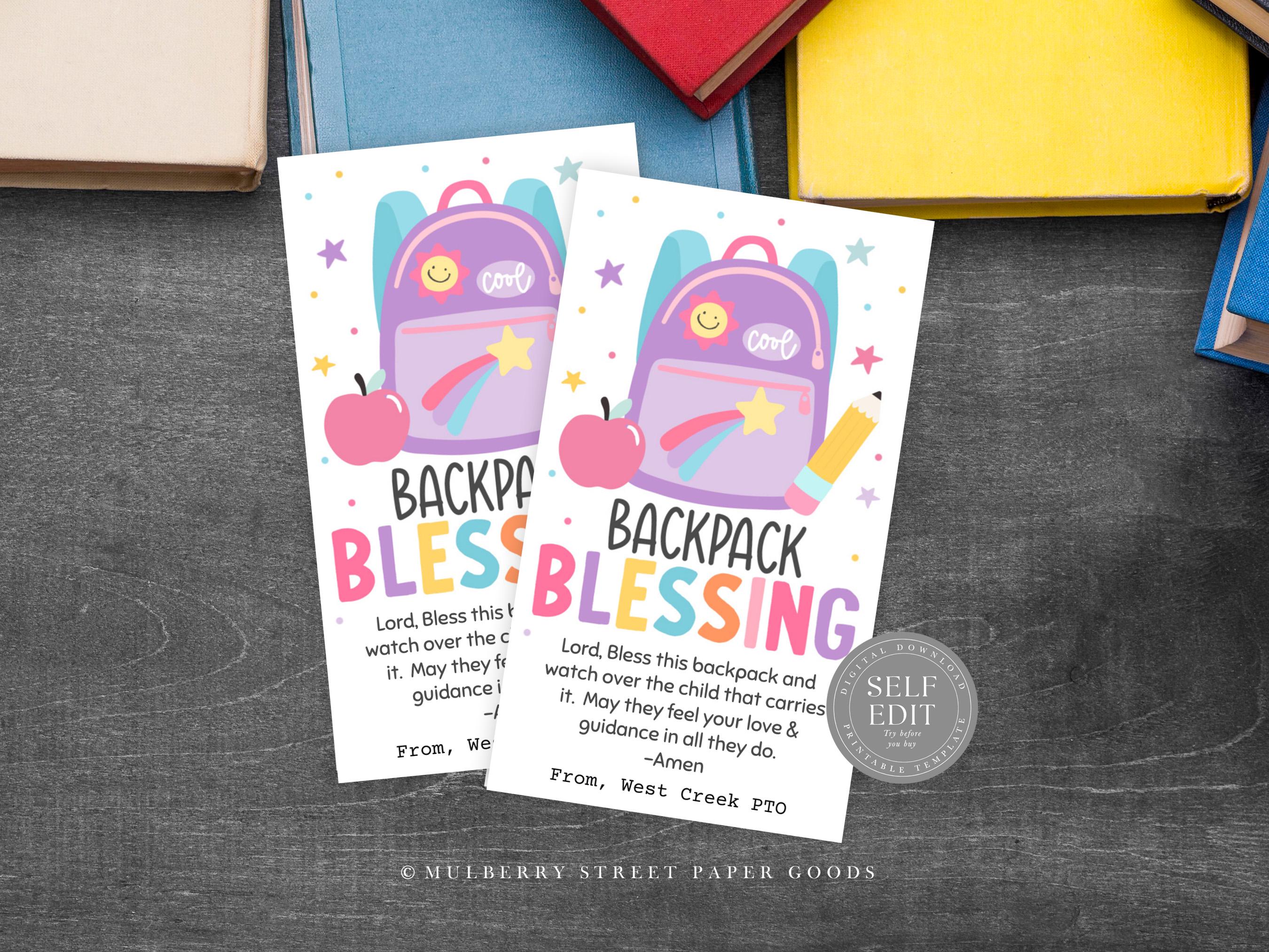 Backpack Blessing Gift Tag Printable Back to School Prayer Tag Instant ...